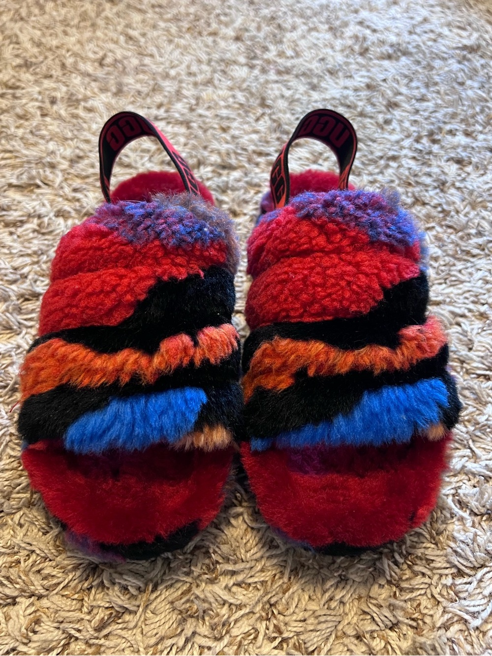 UGG Fluff Yeah Slides Cali Collage Red Camo Slippers Platform Womens Size 6